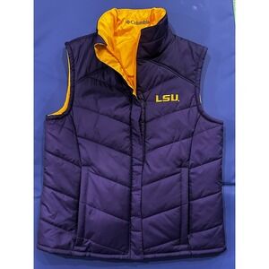 LSU Columbia Women's Sz Med Reversible Puffer Vest Purple/Gold Sleeveless Jacket
